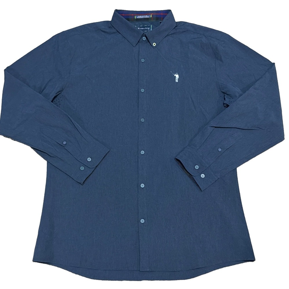 Men's William Murray Blue Performance Button Up Shirt Size XL Stretch Vented